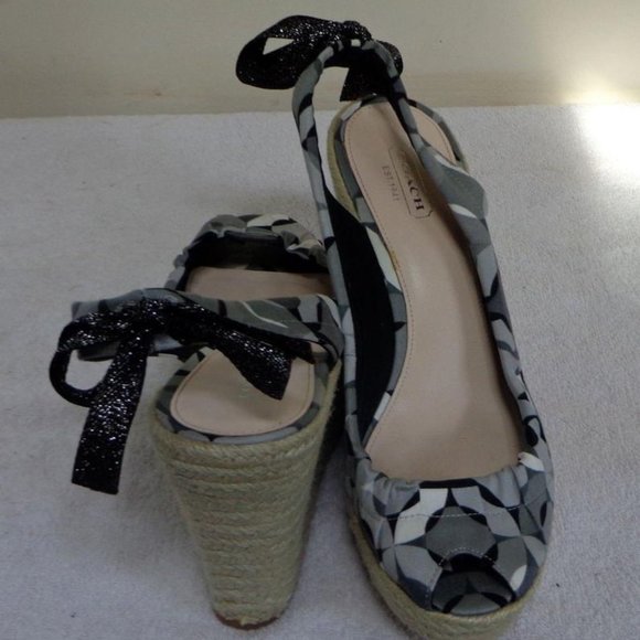 COACH MARITZA BLACK/WHITE WEDGES SANDALS SZ 8.5B - Picture 6 of 11